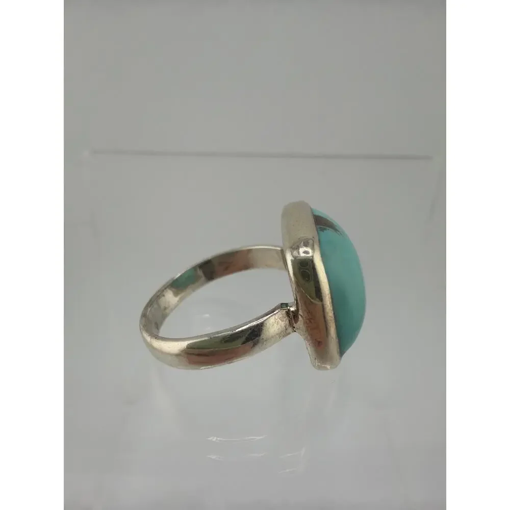 Sterling Silver Cushion Cut Turquoise Bezel Ring Size 8.5